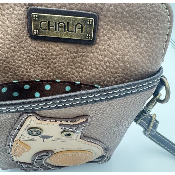 Chala 3D CAT Cellphone Crossbody Handbag Brown Adjustable Strap Crazy Cat Lady - Picture 4 of 8
